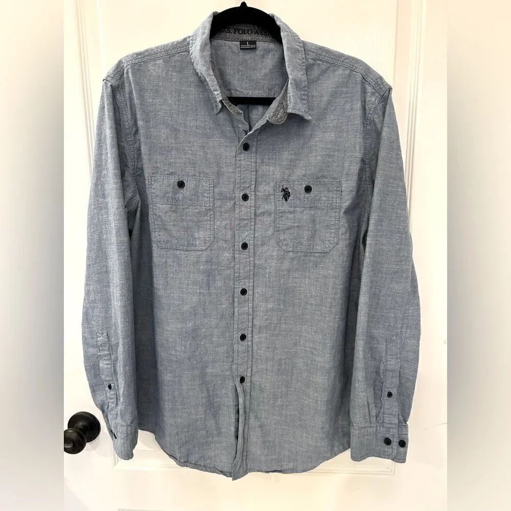 U.S. Polo Assn. Men’s Blue 100% Cotton Button Down Shirt Size Large